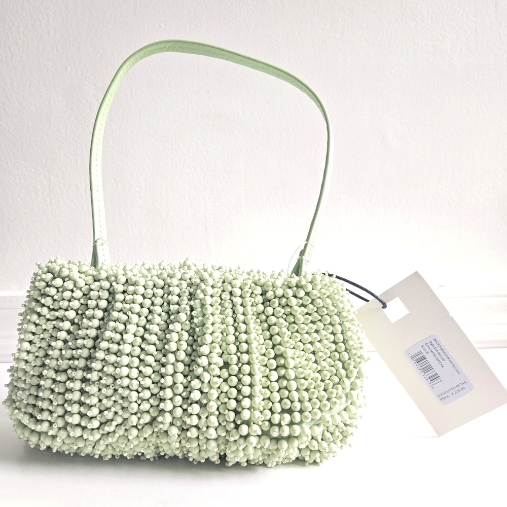 New Staud Beaded Bean Convertible Matcha Shoulder Handbag NWT - Picture 11 of 14